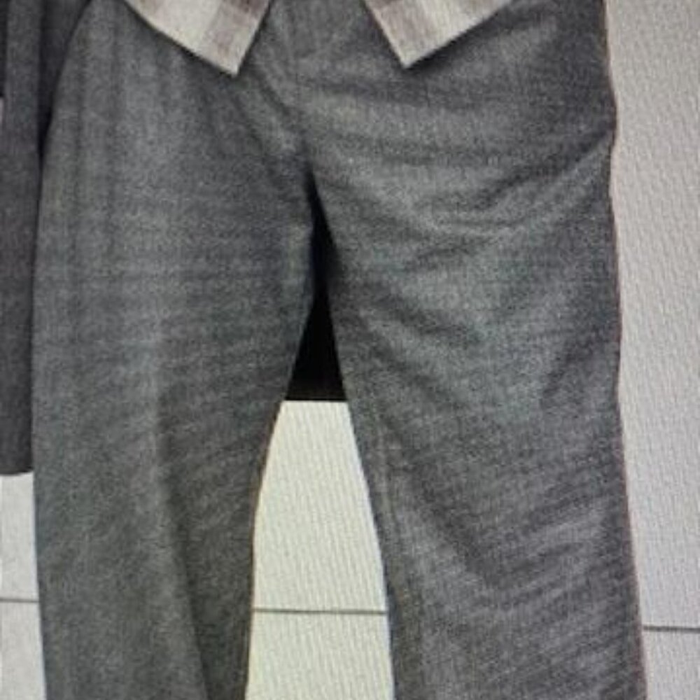 BR Vitale Barberis Canonico Flannel/Wool Elastic Waist/ Draw Str. Gray Pld 38/32